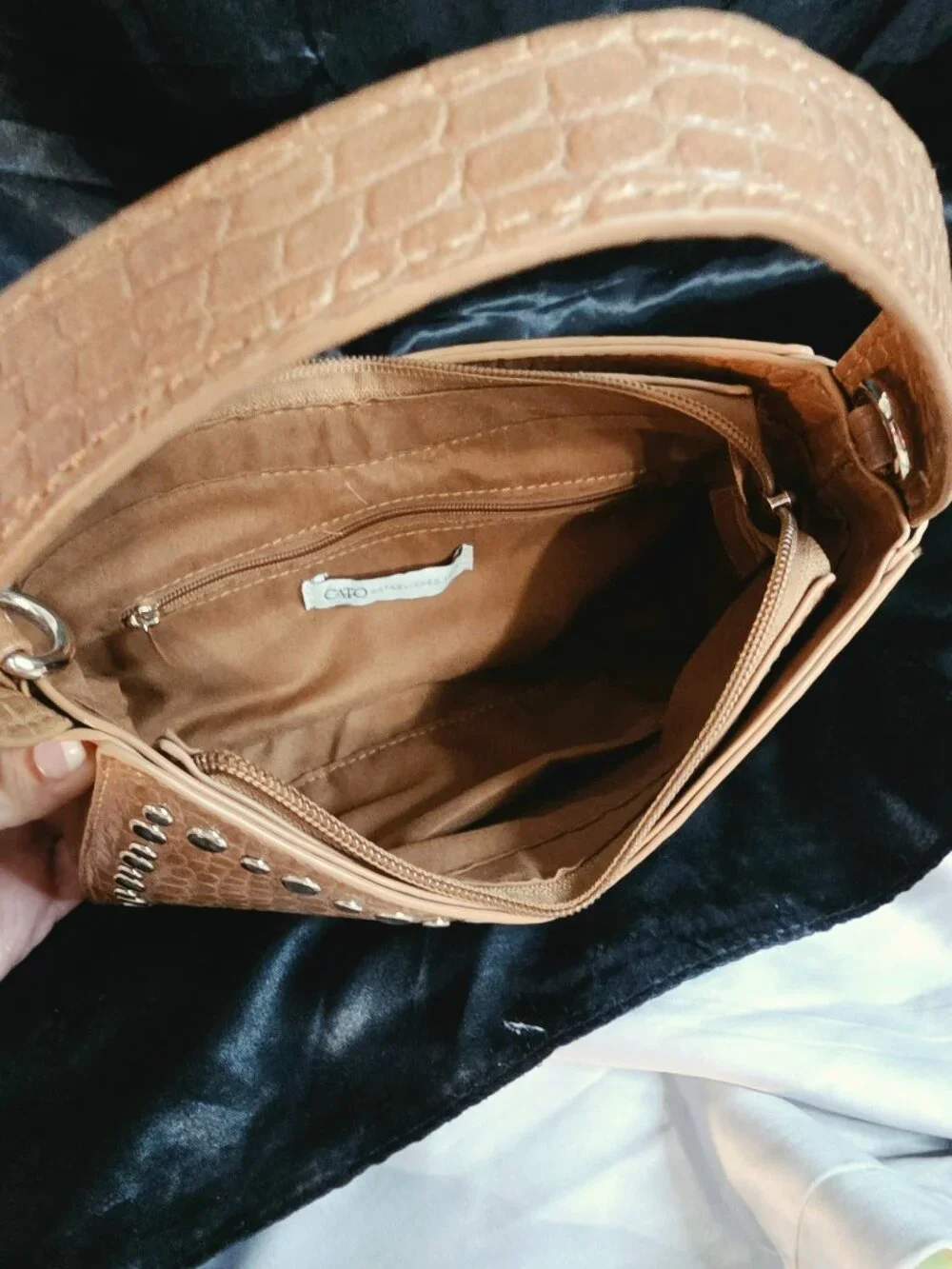 Cato Brown Croc Embossed Studded Mini Shoulder Bag Y2K